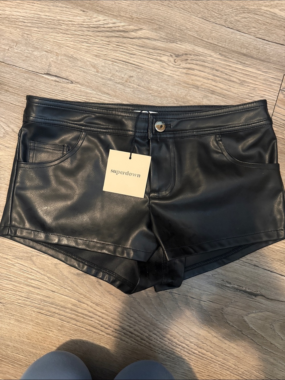 superdown Black Faux Leather High-Shine Jean Shorts